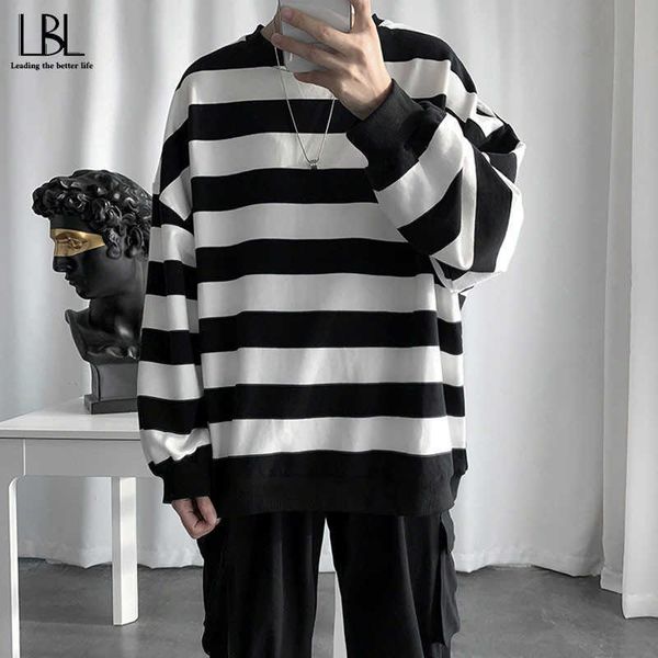 

lovers sweatshirts men casual loose sweatshirts oversized spring streetwear striped male hiphop winter homme clothing 210715, Black