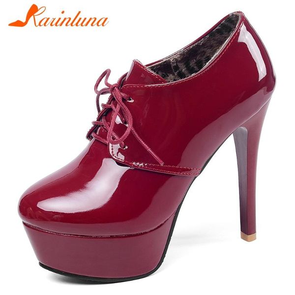 

boots karin ladies 2021 black high heels pumps cool patent pu platform women spring fashion lace-up shoes woman