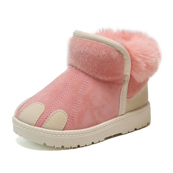 

toddler girl fur boots children shoes cute pink soft leather ankle boots patchwork winter warm plush baby girls snow boots 22-36, Black;red
