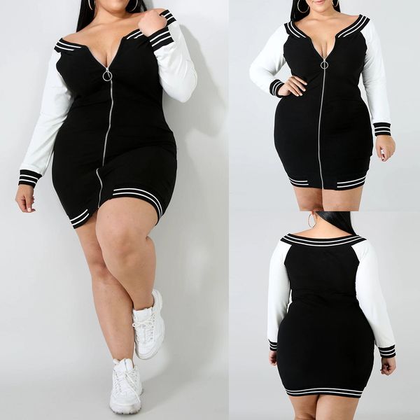 

Plus size Dresses Large Long Sleeve Intermediate Zipper in Autumn 2021, Black