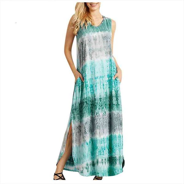 

women dresses summer summer womens fashion tie dyed print dress split irregular hem sleeveless dress vestido de mujer, Black;gray