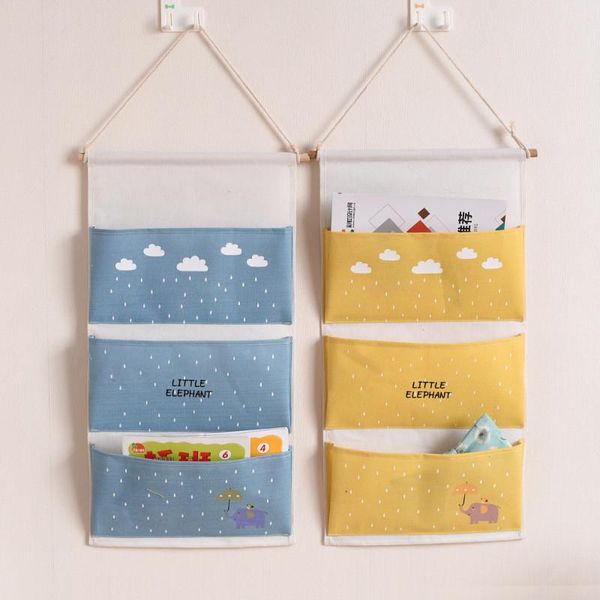 

layers wall storage bag thickened canvas hanging dormitory home behind the door with hook 3 grids pocket bags
