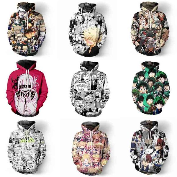 

2021 new my hero college 3d printing men's casual hooded sweater cosplay animation surrounding, Black