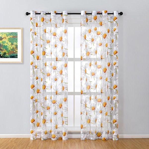 

curtain & drapes customizable decoration tulle curtains for living room yellow sunflower offset printing yarn child kitchen sz-011