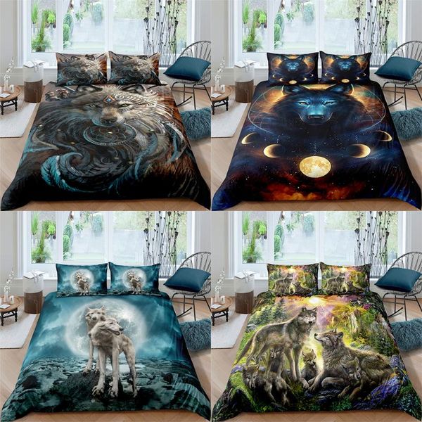 

bedding sets 3d wolf duvet cover set full size for kids girls boys comforter with pillowcases animal print quilt