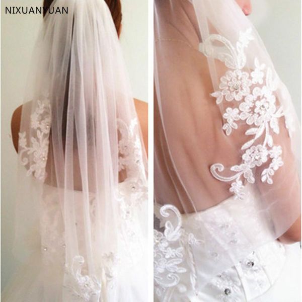 

bridal veils wholesale 2021 white ivory short one layer waist length beaded appliqued wedding veil accessories velos de novia, Black