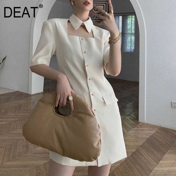 

[deat] summer fashion square collar single-breasted half sleeve solid color a-line elegant dress women 13q176 210527, Black;gray