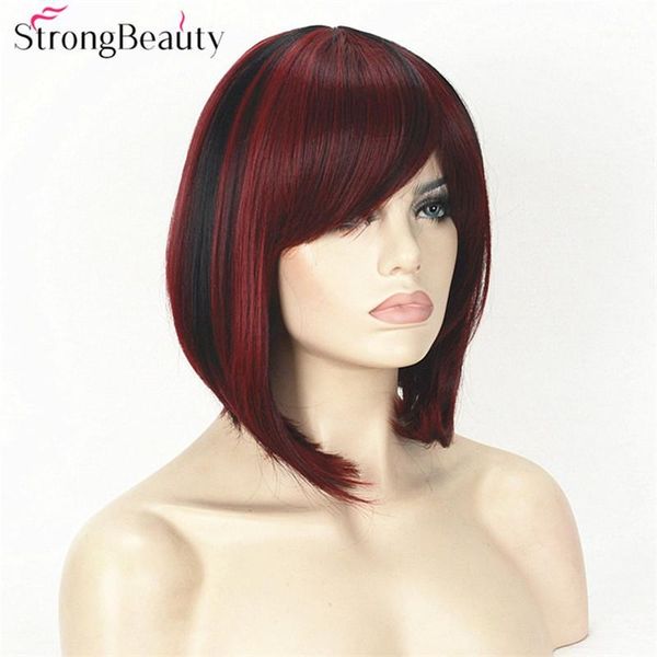

strong beauty short bob style synthetic wigs women's red and black wig1