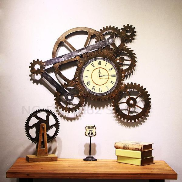 

wall clocks 3d large clock iron retro decorative big art gear home creative roman numerals for living room