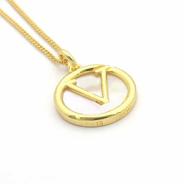 

europe america style men lady women titanium steel lovers thick long necklace sweater chain with mother of pearl v initials pendant gift, Silver