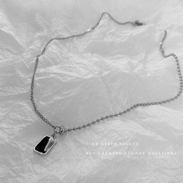 

chains square card necklace woman beaded girl necklaces letter chain jewelry silver color vintage stainless steel collares