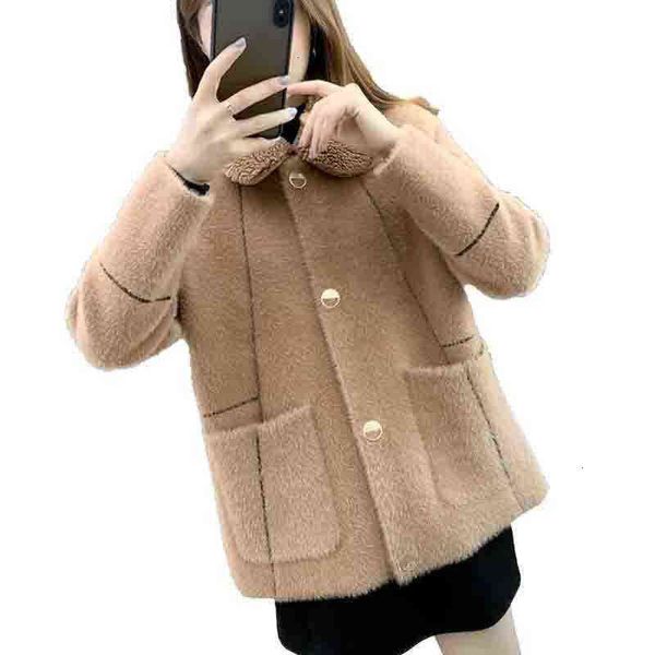 

mink coat women's short 20 years wool sweater loose middle-aged imitation mink cardigan, Black