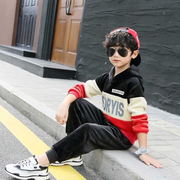 Abbigliamento autunno inverno per ragazze e ragazzi 2 pezzi Set casual Tuta in velluto dorato per ragazze Tute sportive Set per bambini