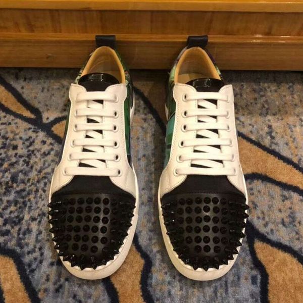 

luxury fashion brand men loafers spikes men's leather shoes rivets casual flats sneakers birthday present summer, Black