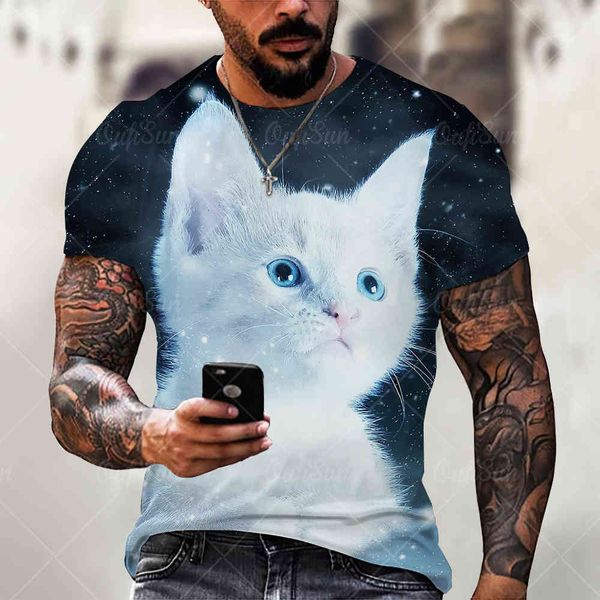 

2021 summer new t-shirt lion animal digital print men's street short sve sports 3d t-shirtgflh, White;black