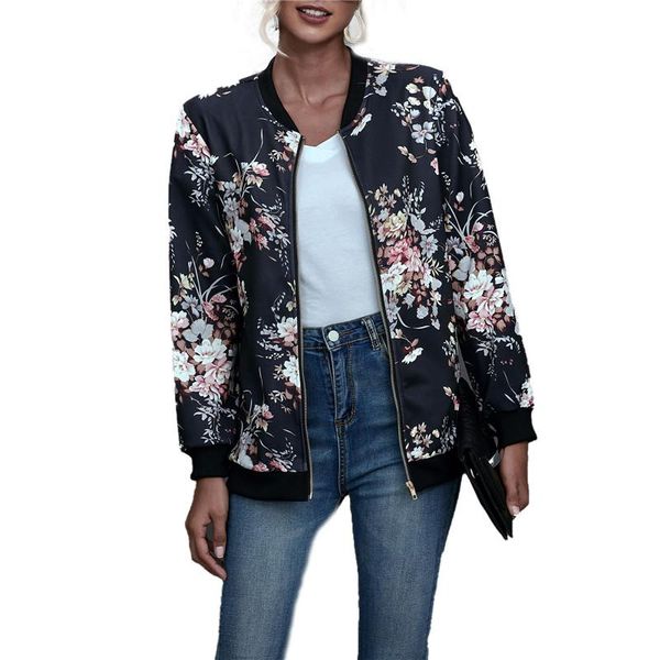 

women's jackets 2021 coat women casual zipper floral print stylish costume long sleeve ladies woman clothes autumn coats, Black;brown