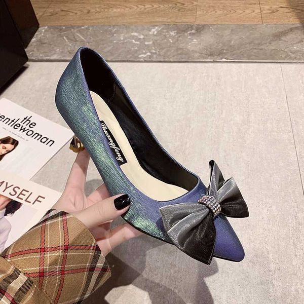 

rimocy luxury bling silk pointed toe heels for women elegant bow wedding shoes lady thin 7 cm party pumps woman 210528, Black