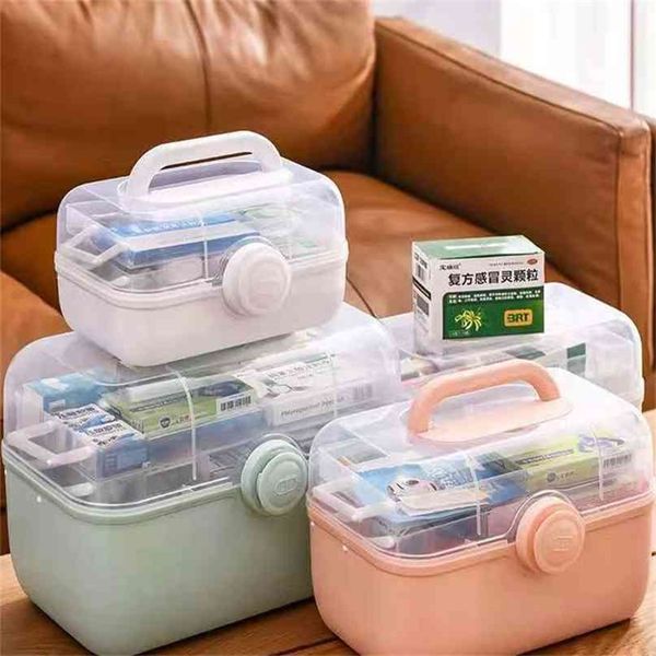 Caixa de armazenamento de kit de primeiros socorros portáteis 3 níveis de plástico de alta capacidade Organizador de emergência da família com pega de medicina 210922