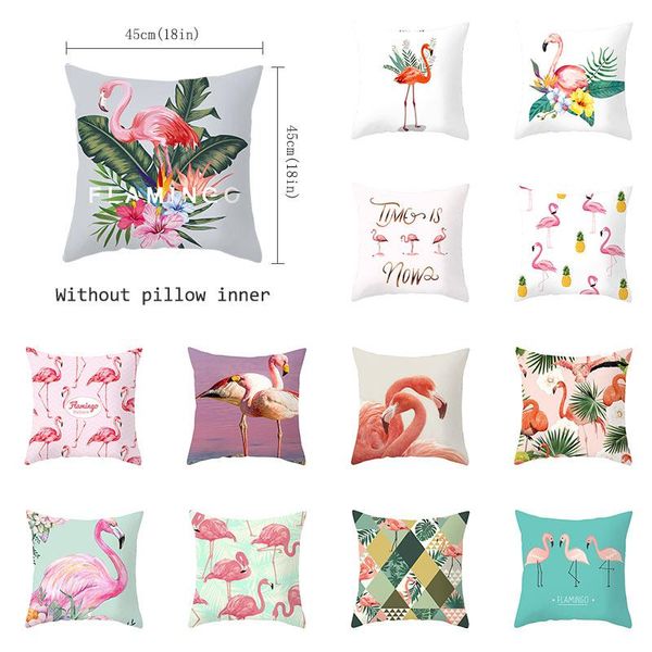 

pillow case summer flamingo throw tropical plants green leaves decorative pillowcase cover