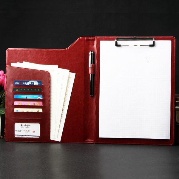

business card files 315*245 mm planner a4 manager stationery pu leather clipboard with pen cap cover name holder 1168