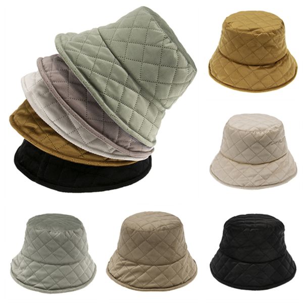

2021 solid color diamond lattice fisherman's hat fashion flat warm hats, Blue;gray