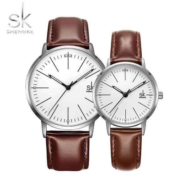 

wristwatches sk couple watch men women watches shengke simple quartz reloj relogio masculino business clock lover, Slivery;brown