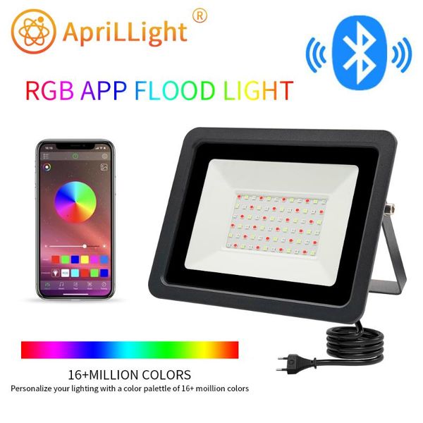 

floodlights 220v led rgb floodlight 50w 100w bluetooth app smart flood light outdoor lighting ip68 waterproof spotlight reflector