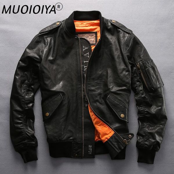 

men's leather & faux factory 2021 men genuine jacket 100% real goatskin fashion o-neck collar slim fit short motorcycle jackets winter, Black