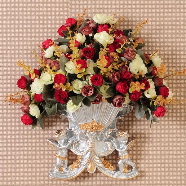

european angel wall hanging vase fake flower resin ornaments home livingroom sticker decoration hall club mural crafts vases