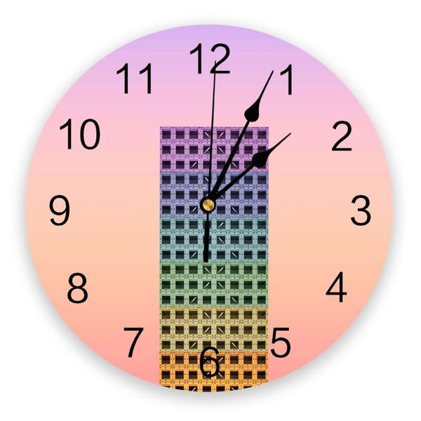 

gradient rainbow building wall clock living room bedroom watch mute cartoon home decoration clocks