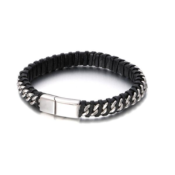 

bangle fashion twist leather men gold silver stainless steel wide tape buckle punk street cool, Black