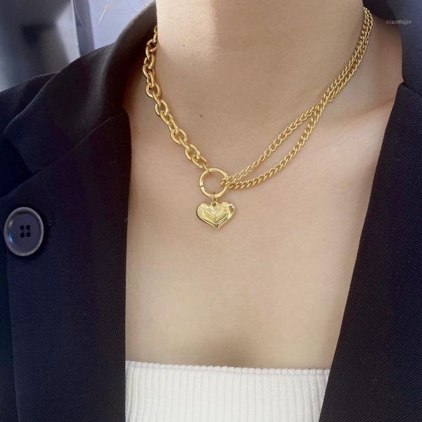 

pendant necklaces titanium metal wind european and american love splicing chain necklace autumn winter sweater1, Silver