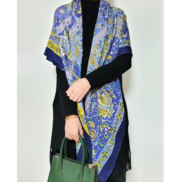 

scarves silk wool blend scarf women large square shawl blanket cape for winter 133x133cm, Blue;gray