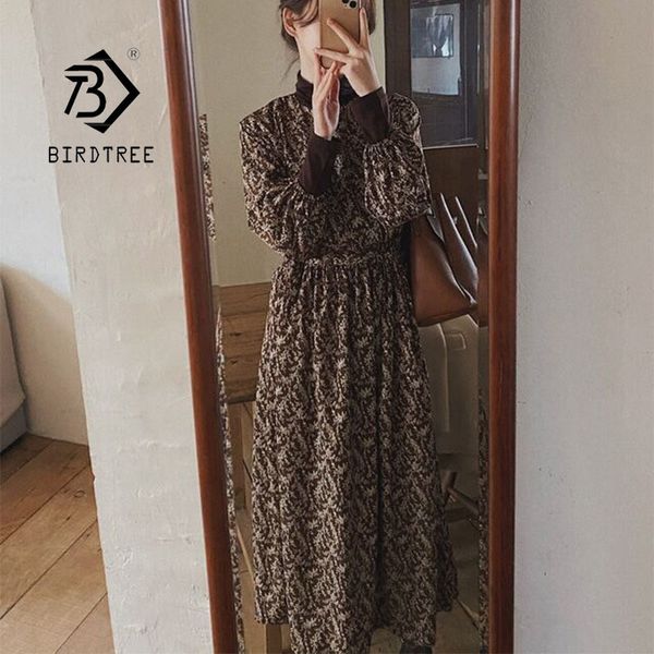 

spring autumn new women ladies drawstring long sleeve boho beach dress o neck floral print robe medium long t-shirt dress t0d901 210419, Black;gray