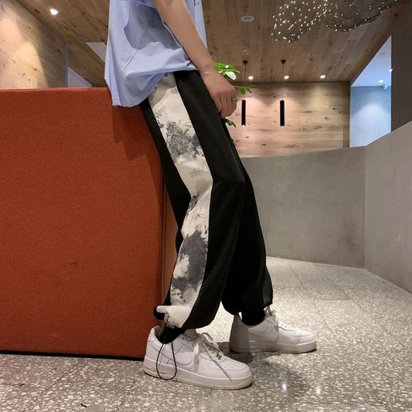 

men's pants 2021 harajuku trousers black stitching japanese streetwear high-quality trendy high street all-match sports