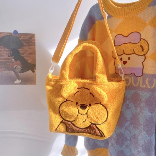 

cute bear messenger bags female trend plush cartoon shoulder bag handbag