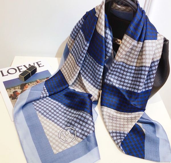 

printed silk women's scarf long anti changing shawl beach towel, Blue;gray