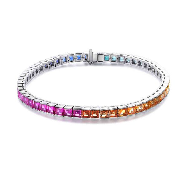 Pulseira de tênis de safira azul colorido arco-íris pulseira s925 sier pulseira conjuntos de jóias para Coupl