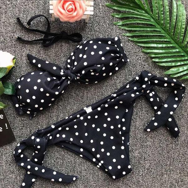 

women's swimwear women 2021 dot printed bikini set summer push-up padded bow swimsuit beachwear thong biquini push up, White;black