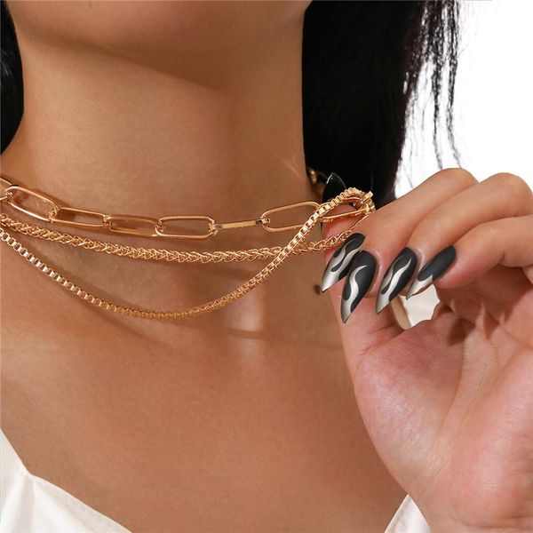 

pendant necklaces box chain toggle clasp gold color mixed linked circle for women minimalist choker necklace jewelry, Silver