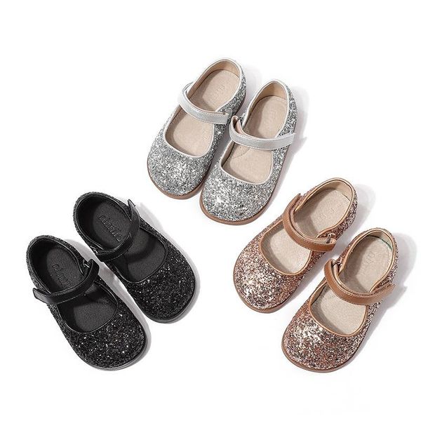 

flat shoes girls leather princess flats children crystal soft bottom baby toddler breathable casual moccasins kids 033, Black;grey