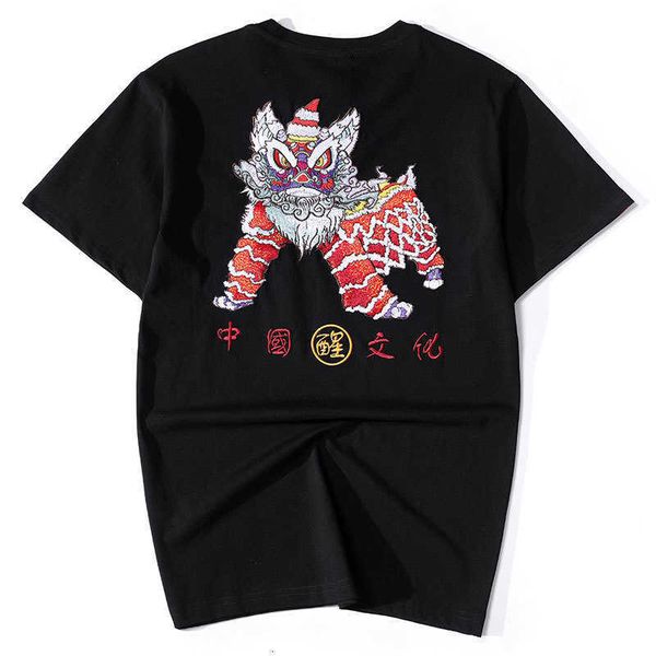 

men's t-shirts t shirt chinese lion dance summer embroidery design brand cotton t shirt men tee plus size m-4xl clothing tshirt 6hmu, White;black