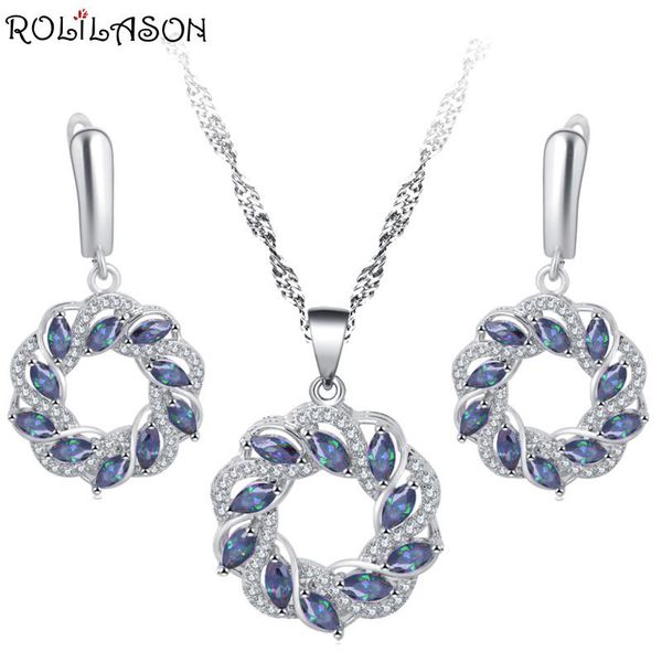 

earrings & necklace rolilason simple rainbow crystal zircon inlaid / pendant fashion exquisite gift female models js805, Silver