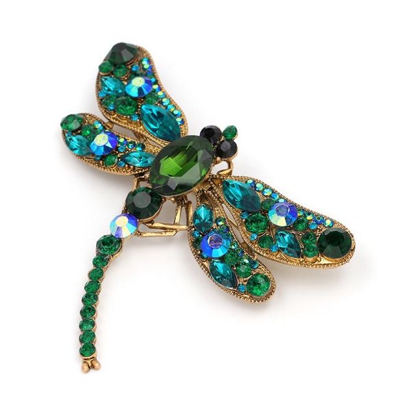 

crystal vintage dragonfly brooches pin for women insect fashion dress hats coat accessories cute jewelry blue/silver/green/red, Gray