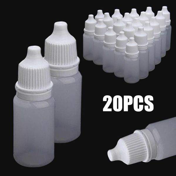 

20pcs 10ml/20ml white empty plastic squeezable dropper bottles eye care liquid refillable storage & jars