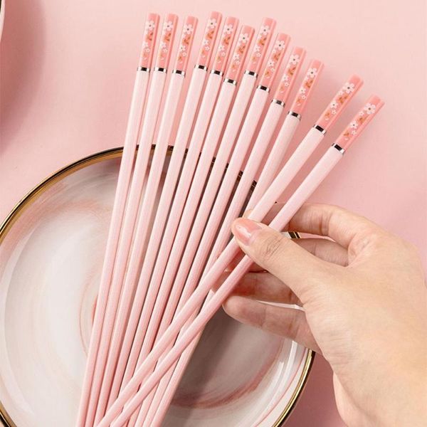 

chopsticks 1 pairs japanese non-slip of pink green cherry blossom petals pattern reusable sushi stick