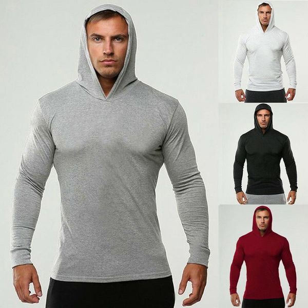 

men's t-shirts plain gym clothing bodybuilding stringer hoodie t-shirt men muscle shirt fitness mens hooded t cotton long sleeve tshirt, White;black