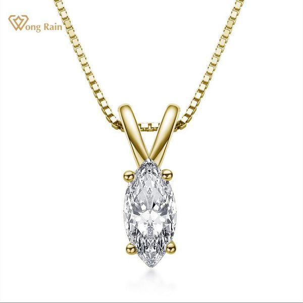

chains wong rain 100% 925 sterling silver marquise cut created moissanite diamonds gemstone pendant necklace engagement fine jewelry