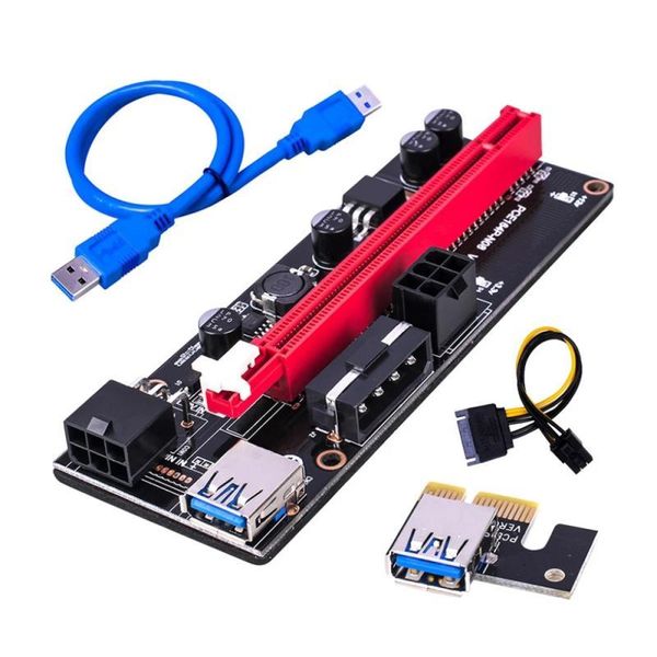 

pci-e pcie riser 009 express 1x to 16x extender pci e usb 009s dual 6pin adapter card sata 15pin for btc miner computer cables & connectors