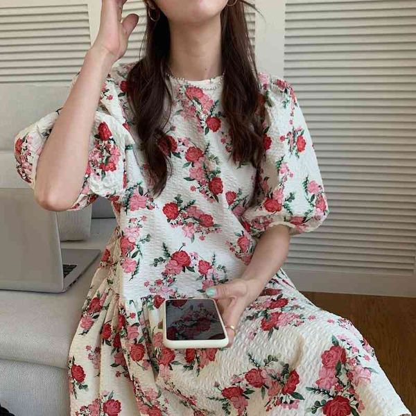 

casual dresses high waist retro florals chic loose dress printed 2021 fairy femme princess vintage sweet ol all match vestidos 9a4, Black;gray